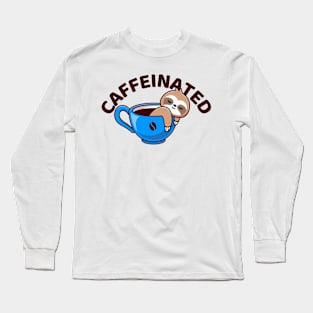 Cute Sloth On Cup Of Coffee Caffeinated Long Sleeve T-Shirt